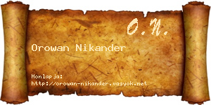 Orowan Nikander névjegykártya